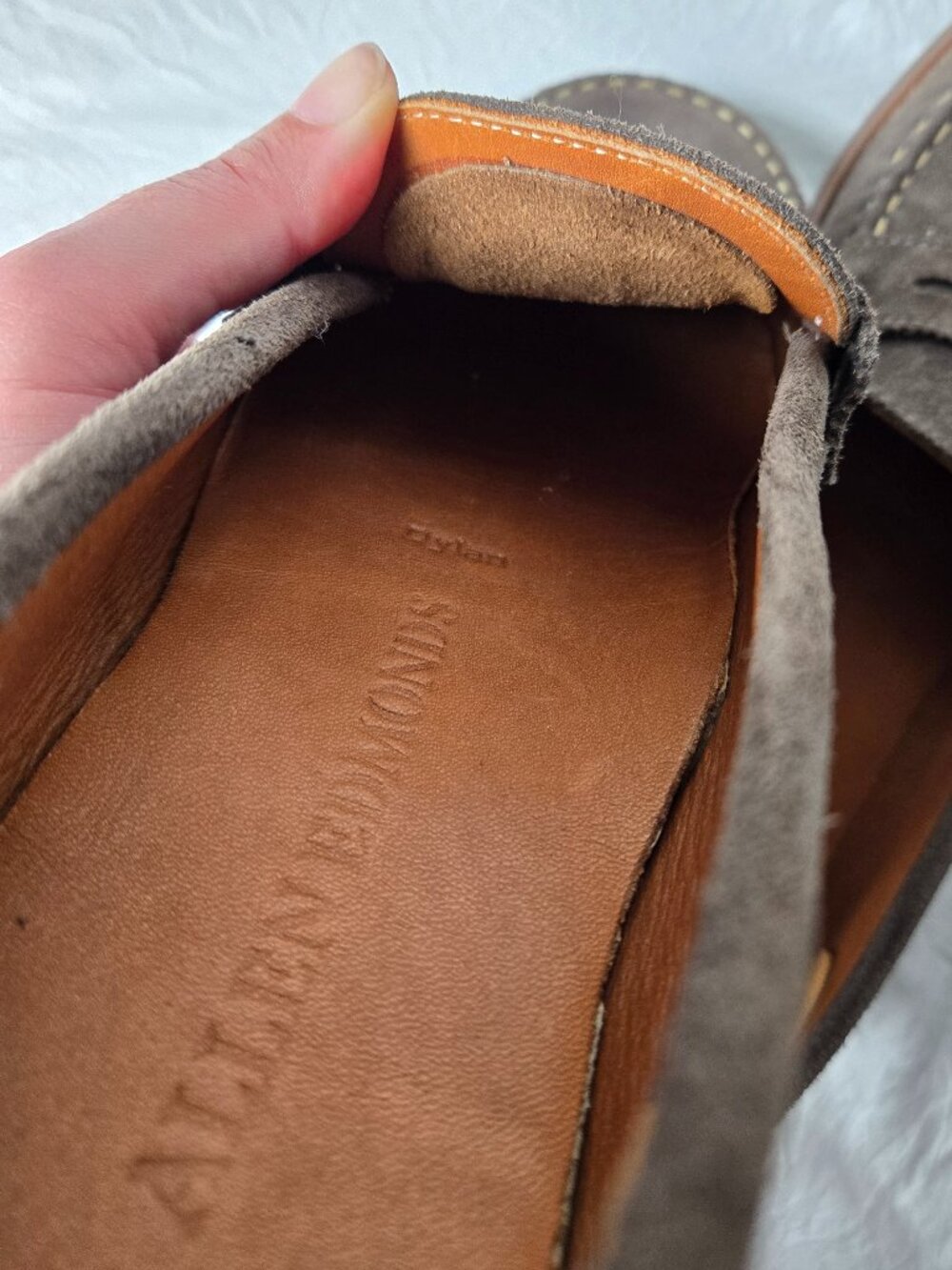 Allen Edmonds Suede Penny Loafers Taupe Gray Brown Men's 9.5 D - Picture 9 of 9